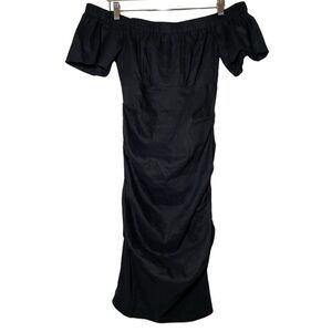 Artelier Nicole Miller Off The Shoulder Black Linen Ruched Dress size 4